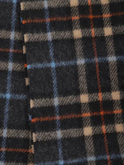 Ganni Double Face Wool Check Scarf In Black