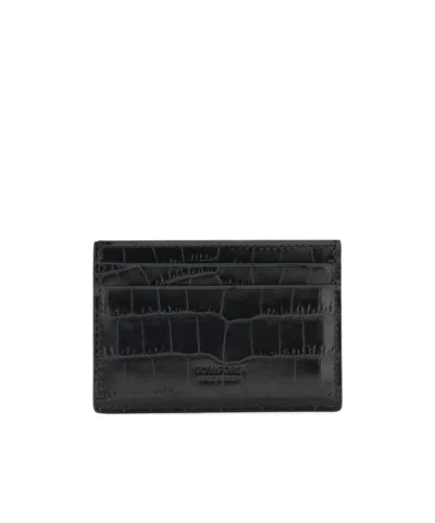 Tom Ford Compact Crocodile-embossed Calf Leather Wallet In Black