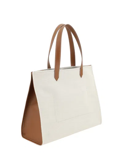 Balmain B-army 42 Canvas Tote Bag With Leather Details In White