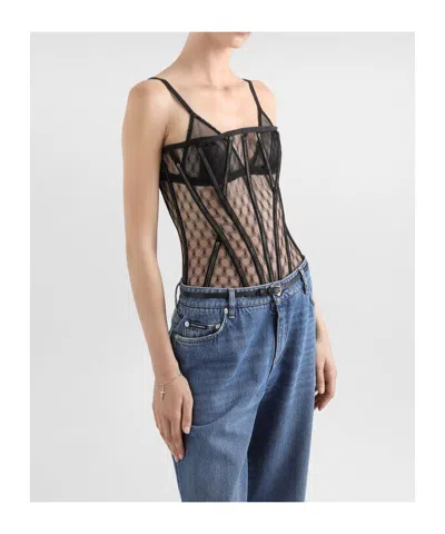 Dolce & Gabbana Tulle Corset In Black