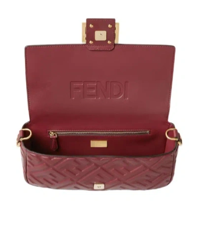 Fendi Women Baguette Leather Crossbody Bag In Burgundy