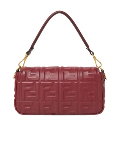 Fendi Women Baguette Leather Crossbody Bag In Burgundy