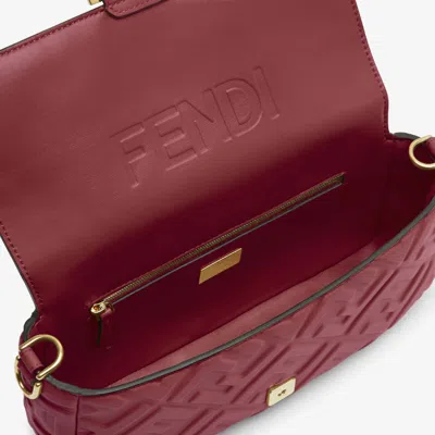 Fendi Women Baguette Leather Crossbody Bag In Burgundy