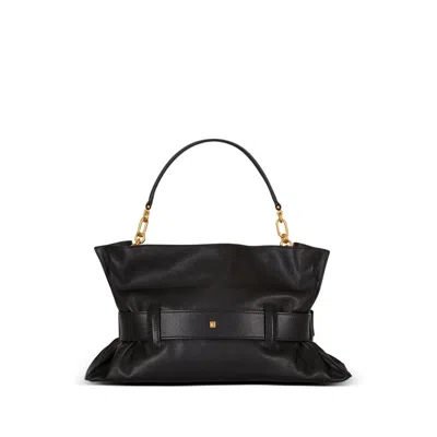 Balmain Anthem Medium Buckle Shoulder Bag In Calfskin In Black