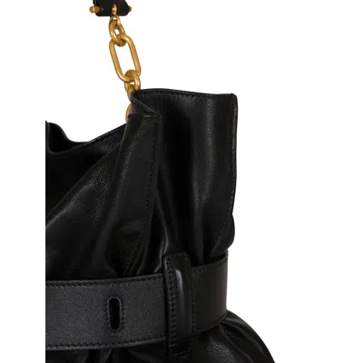 Balmain Anthem Medium Buckle Shoulder Bag In Calfskin In Black