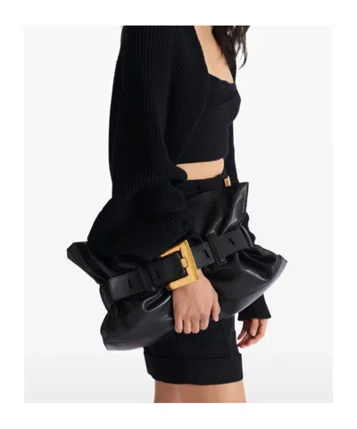 Balmain Anthem Medium Buckle Shoulder Bag In Calfskin In Black