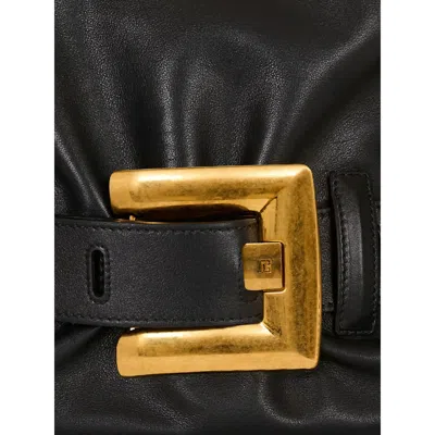 Balmain Anthem Medium Buckle Shoulder Bag In Calfskin In Black
