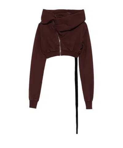 Rick Owens Drkshdw Cowl-neck Zip-front Cropped Sweatshirt In Brown