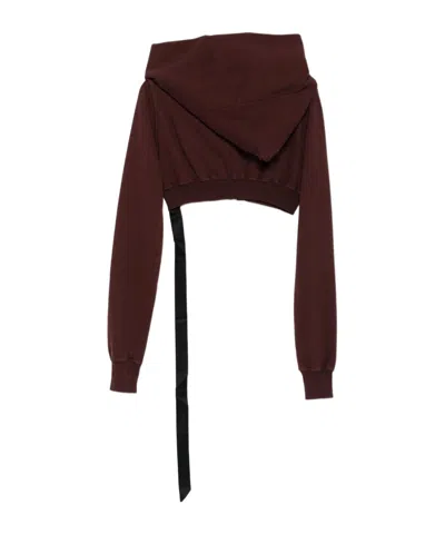 Rick Owens Drkshdw Cowl-neck Zip-front Cropped Sweatshirt In Brown