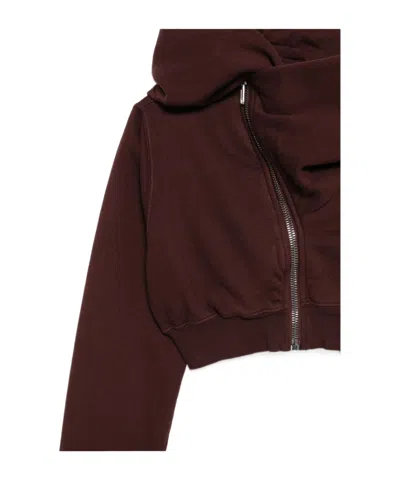 Rick Owens Drkshdw Cowl-neck Zip-front Cropped Sweatshirt In Brown