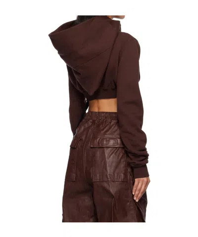 Rick Owens Drkshdw Cowl-neck Zip-front Cropped Sweatshirt In Brown