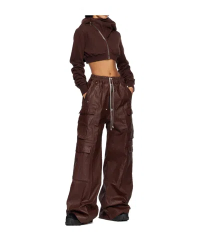 Rick Owens Drkshdw Cowl-neck Zip-front Cropped Sweatshirt In Brown