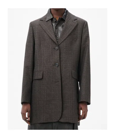 Our Legacy Queens Plaid-jacquard Wool Blazer In Brown