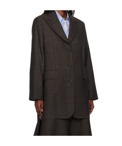 Our Legacy Queens Plaid-jacquard Wool Blazer In Brown