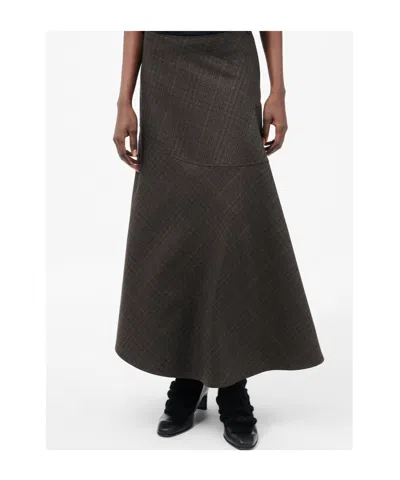 Our Legacy Waltz Check-pattern Midi Skirt In Brown