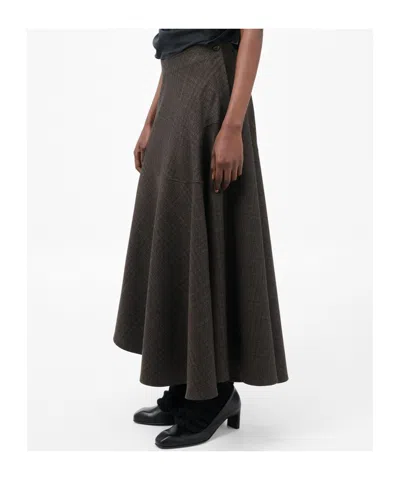 Our Legacy Waltz Check-pattern Midi Skirt In Brown