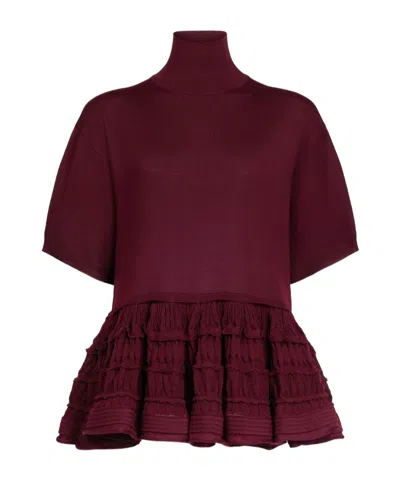 Alaïa Wool Crinoline Top In Burgundy