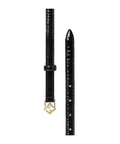 Fendi Ff Diamonds Leather Belt In Black