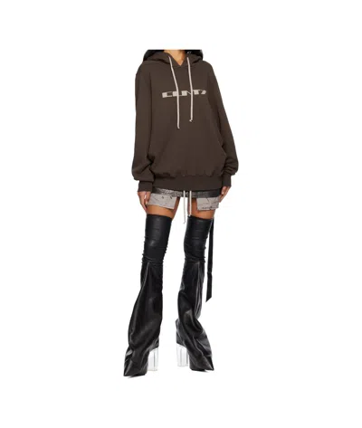 Rick Owens Drkshdw Concordians Oversized Hooded Sweatshirt In Brown