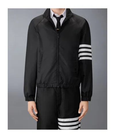 Thom Browne Jacket High Collar Elastic Cuffs Stripe Sleeves In Black