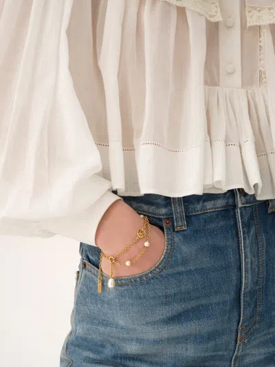 Chloé The Classy Brass And Glass Pearl Bracelet Accessories In Gold