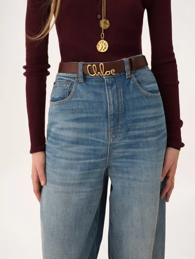 Chloé Womens Crafty Brown Logo-plaque Leather Belt In Brown