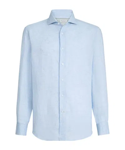 Brunello Cucinelli Spread-collar Shirt In Blue