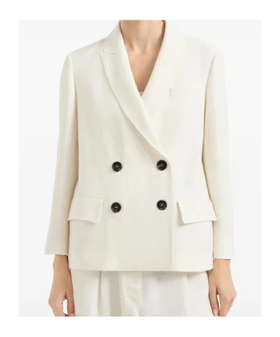 Brunello Cucinelli Women White Blazer With Classic Lapels And Front Patch Pockets In Twill Woman In White