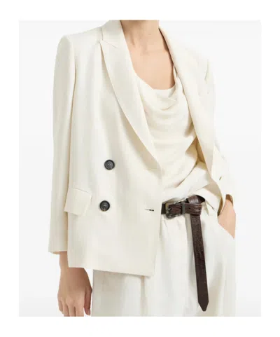 Brunello Cucinelli Women White Blazer With Classic Lapels And Front Patch Pockets In Twill Woman In White