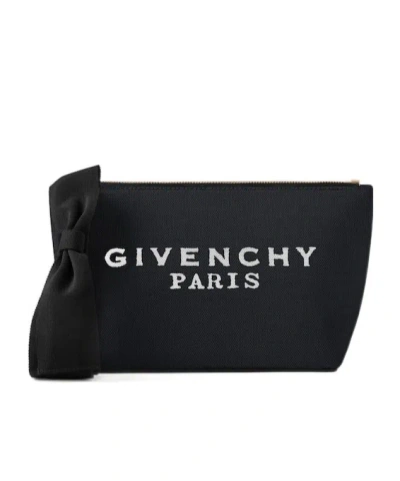 Givenchy Logo Printed Denim Pouch In Black