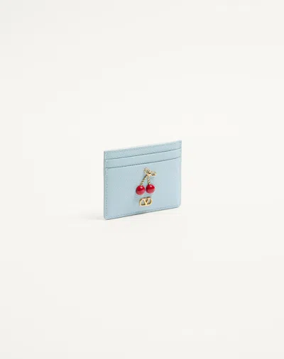 Valentino Cherryfic Grainy Calfskin Cardholder In Blue
