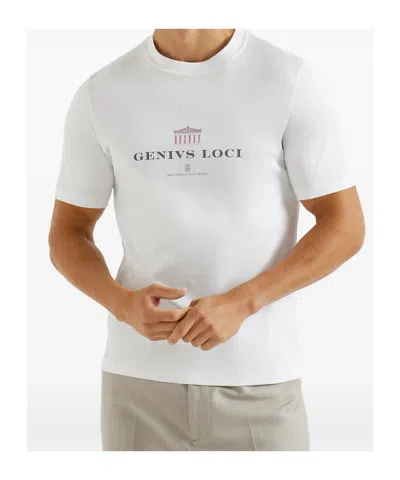 Brunello Cucinelli Men Crew-neck T-shirt With Graphic Print In White