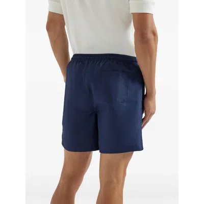 Brunello Cucinelli Straight-leg Mid-length Logo-embroidered Swim Shorts In Blue