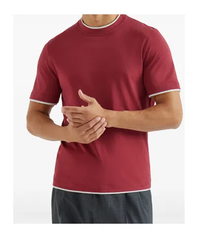 Brunello Cucinelli Coral Cotton Faux Layering T-shirt In Red