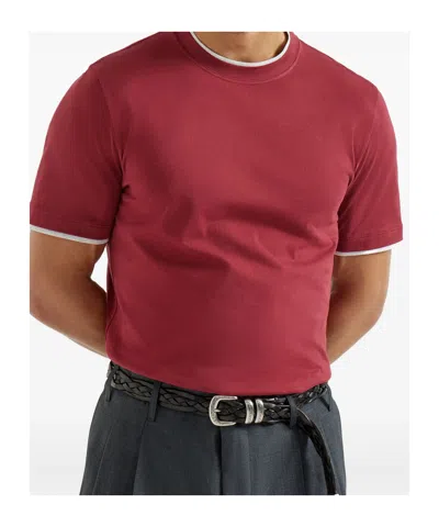 Brunello Cucinelli Coral Cotton Faux Layering T-shirt In Red