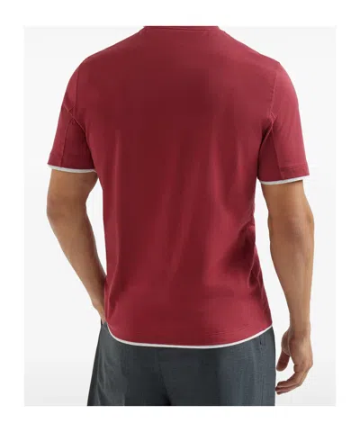 Brunello Cucinelli Coral Cotton Faux Layering T-shirt In Red