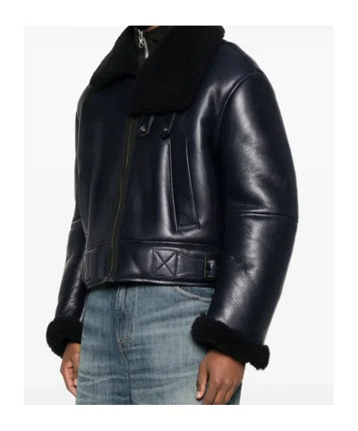 Acne Studios Leather Outerwears In Blue