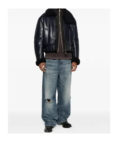 Acne Studios Leather Outerwears In Blue