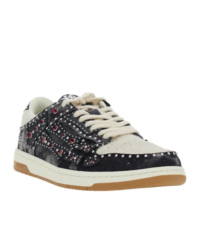Amiri Skel Top Black Sneaker With Beads And Crystals Application And Logo On The Heel In Fabric And Cotton In Black