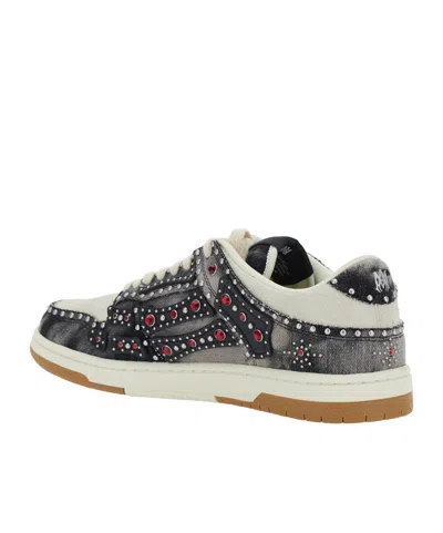 Amiri Skel Top Black Sneaker With Beads And Crystals Application And Logo On The Heel In Fabric And Cotton In Black