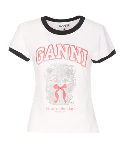 Ganni Women Cropped Kitty T-shirt In White