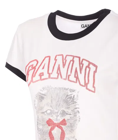 Ganni Women Cropped Kitty T-shirt In White