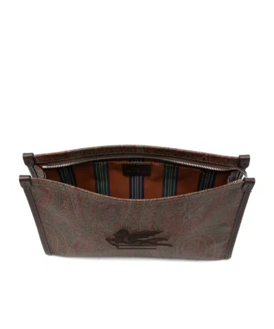 Etro Large Paisley Pouch With Pegaso Detail In Brown