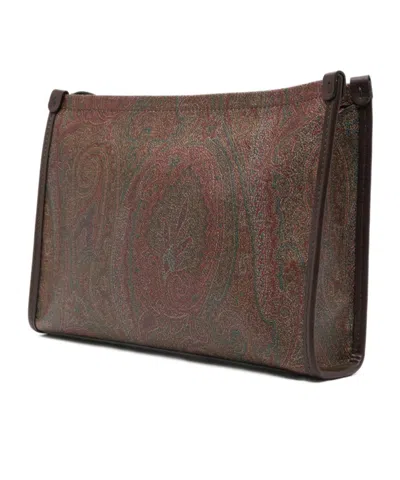 Etro Large Paisley Pouch With Pegaso Detail In Brown