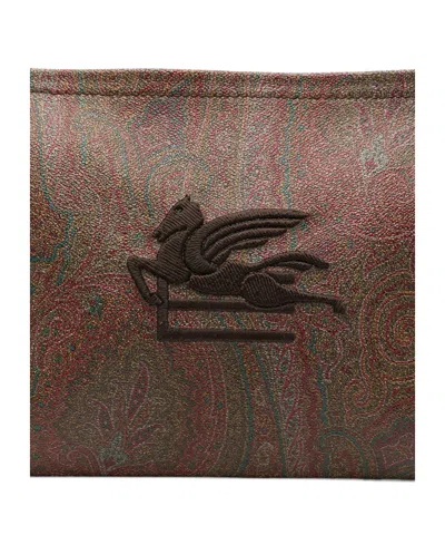 Etro Large Paisley Pouch With Pegaso Detail In Brown