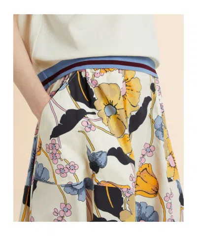 Marni Cream Poplin Elasticated Midi Skirt With Melodia Print In Multi
