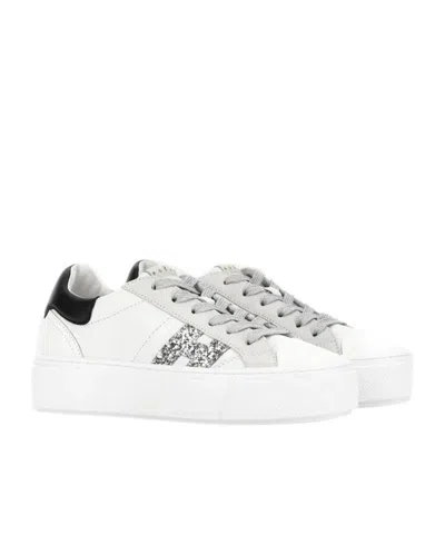Hogan Crosswind Nappa Leather And Suede Sneakers With Glitter H Detail Shoes In White