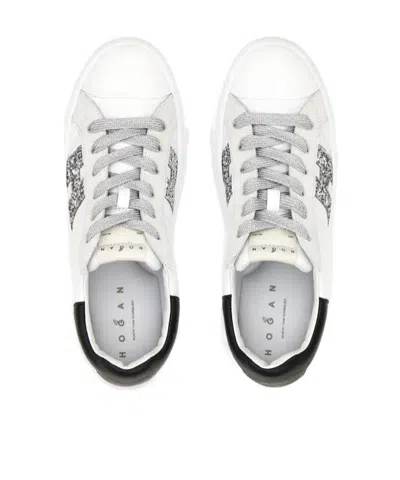 Hogan Crosswind Nappa Leather And Suede Sneakers With Glitter H Detail Shoes In White