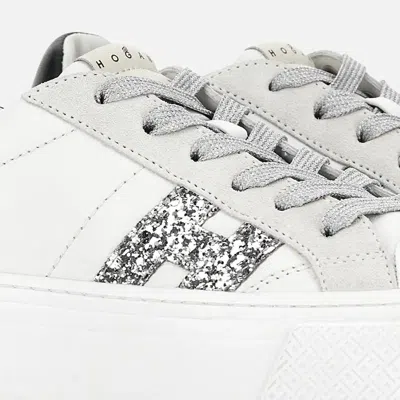 Hogan Crosswind Nappa Leather And Suede Sneakers With Glitter H Detail Shoes In White