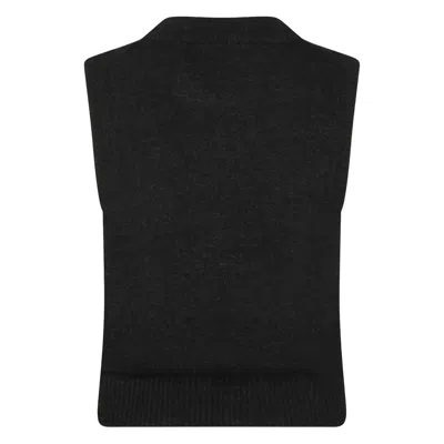 Ganni Sleeveless Intarsia Knit Crew Neck Top In Black